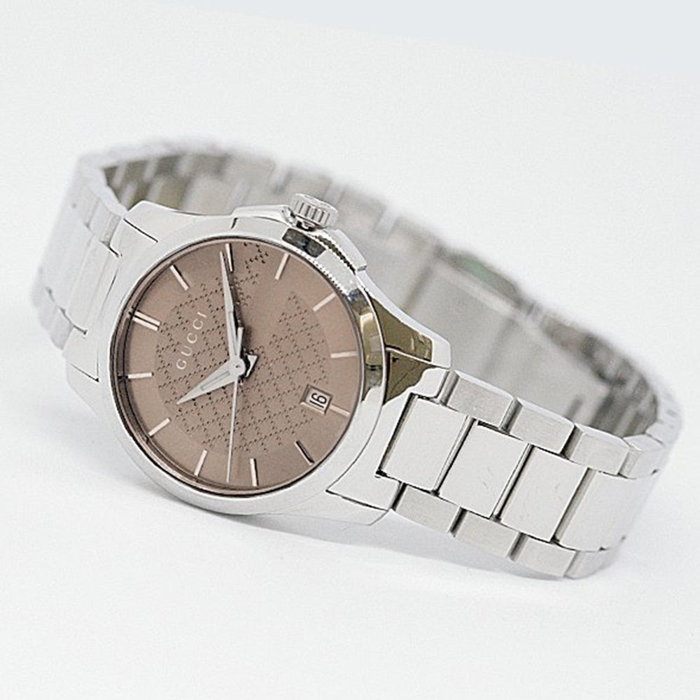 Gucci G Timeless Brown Dial Silver Steel Strap Watch For Women - YA126526 Watches Gucci   