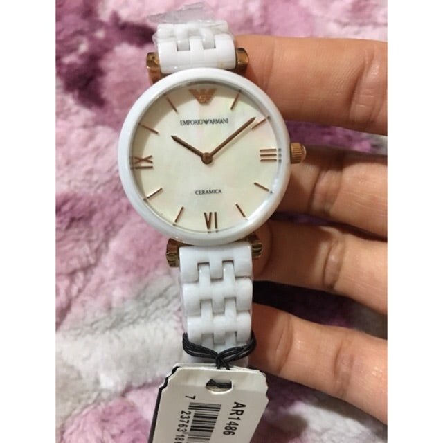 Emporio Armani Ceramica Mother of Pearl Dial White Ceramic Strap Watch For Women - AR1486 Watches Emporio Armani   