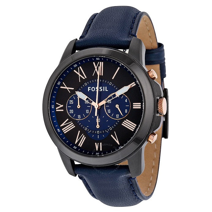 Fossil Grant Chronograph Black Dial Blue Leather Strap Watch for Men - FS5061 Watches Fossil   