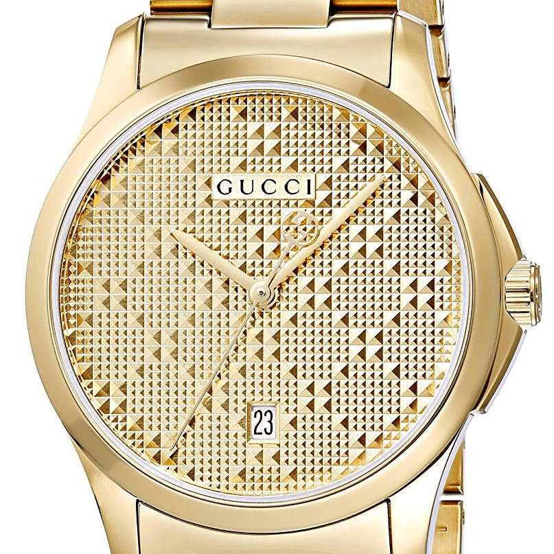 Gucci G Timeless Gold Dial Gold Steel Strap Watch For Women - YA126553 Watches Gucci   