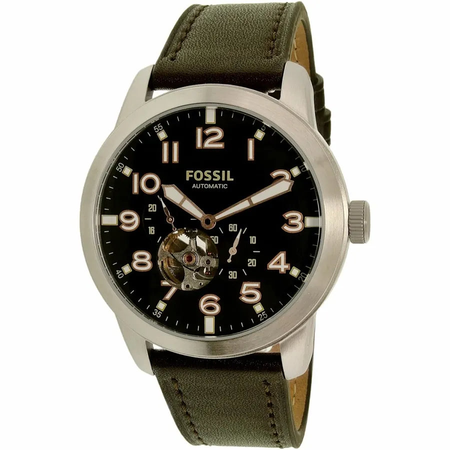 Fossil Pilot 54 Automatic Black Dial Brown Leather Strap Watch for Men - ME3118 Watches Fossil   