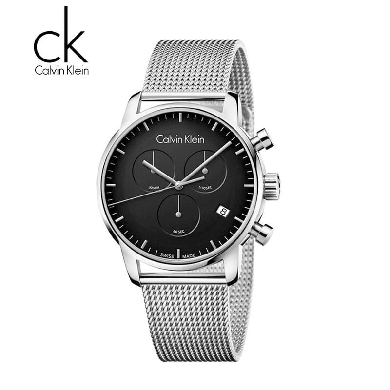 Calvin Klein City Chronograph Black Dial Silver Mesh Bracelet Watch for Men - K2G27121 Watches Calvin Klein   