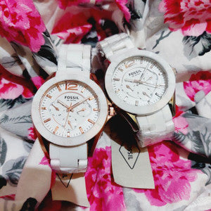 Fossil Ceramic Multifunction White Dial White Steel Strap Watch for Women - CE1006 Watches Fossil   