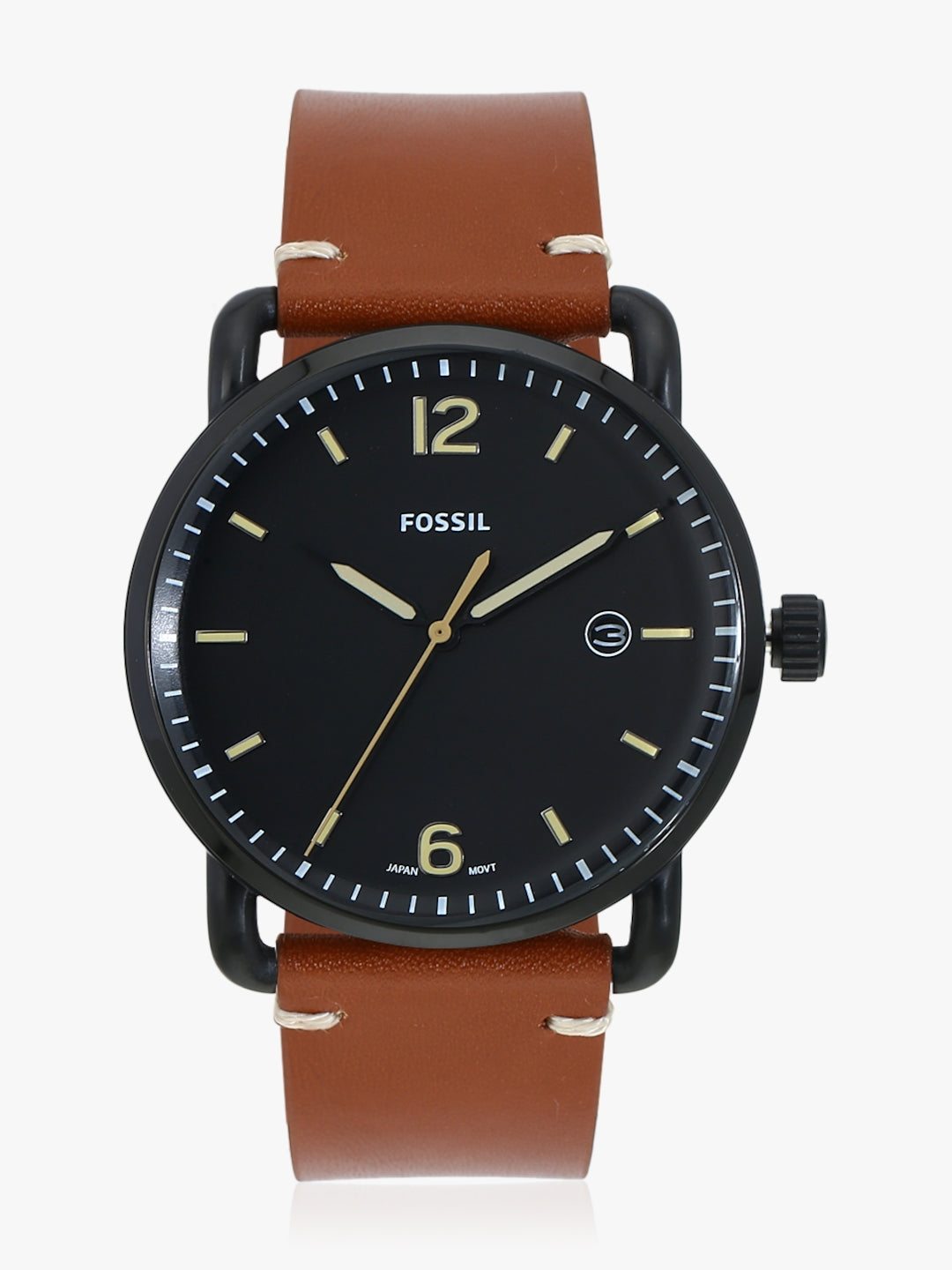 Fossil Commuter Three Hand Date Black Dial Brown Leather Strap Watch for Men - FS5276 Watches Fossil   