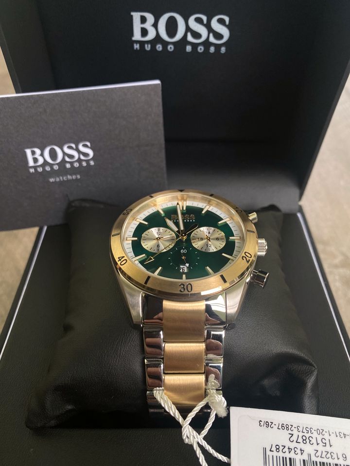 Hugo Boss Santiago Green Dial Two Tone Steel Strap Watch for Men - 1513872 Watches Hugo Boss   