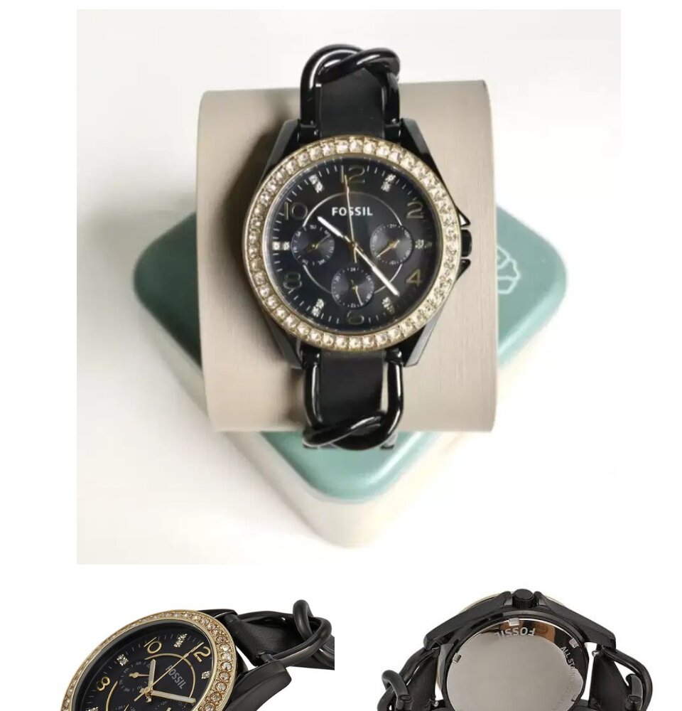 Fossil Riley Black Dial Black Leather Strap Watch for Women - ES3696 Watches Fossil   