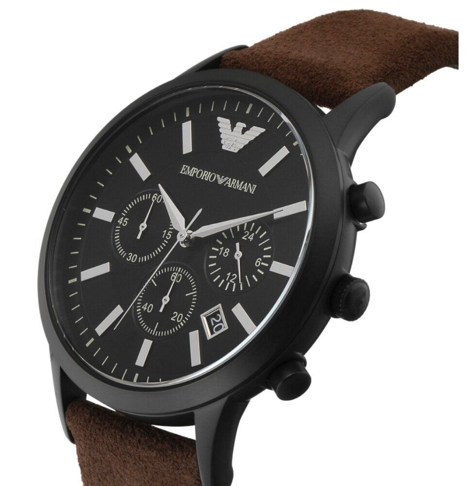 Emporio Armani Chronograph Black Dial Brown Leather Strap Watch For Men - AR11078 Watches Emporio Armani   