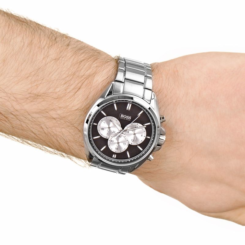 Hugo Boss Driver Black Dial Silver Steel Strap Watch for Men - 1512883 Watches Hugo Boss   