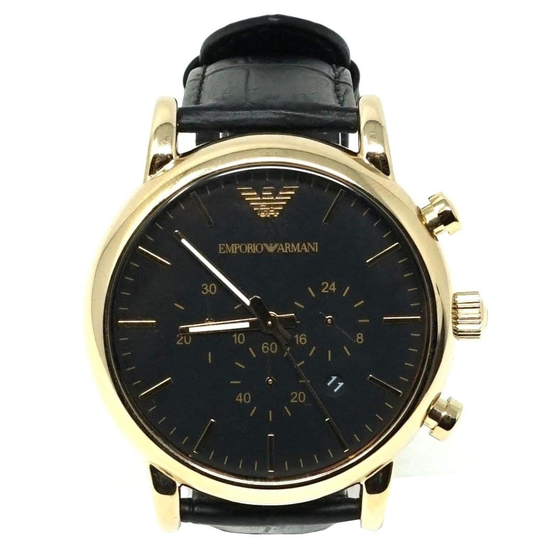 Emporio Armani Luigi Chronograph Black Dial Black Leather Watch For Men - AR1917 Watches Emporio Armani   