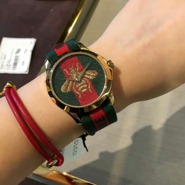 Gucci Le Marche des Merveilles Green & Red Dial Green & Red NATO Strap Unisex Watch - YA126487 Watches Gucci   