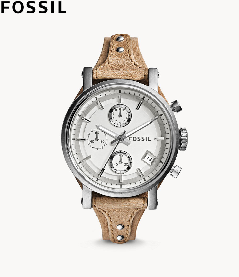 Fossil Boyfriend Chronograph White Dial Brown Leather Strap Watch for Women - ES3625 Watches Fossil   