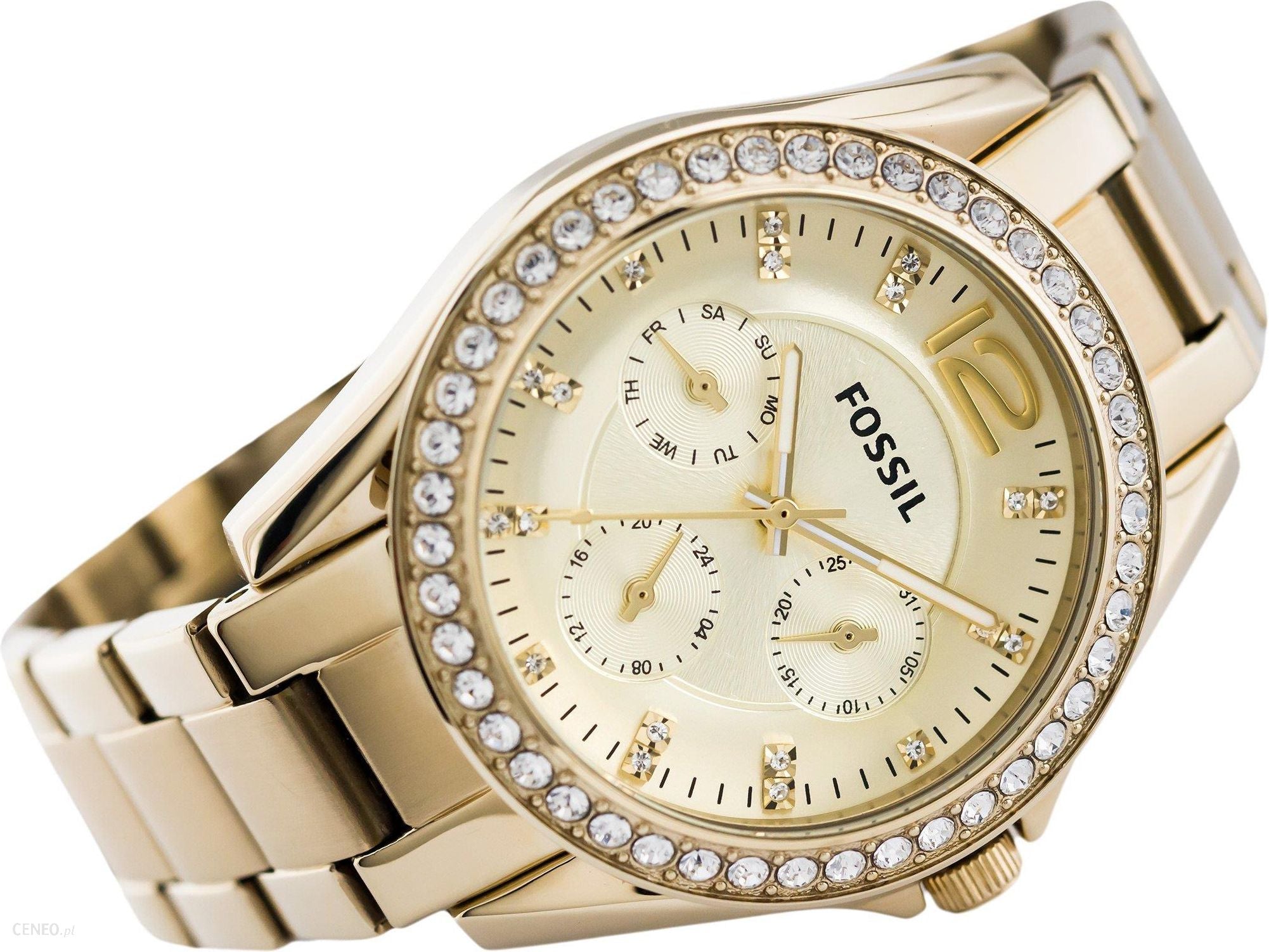 Fossil Riley Gold Dial Gold Steel Strap Watch for Women - ES3203 Watches Fossil   