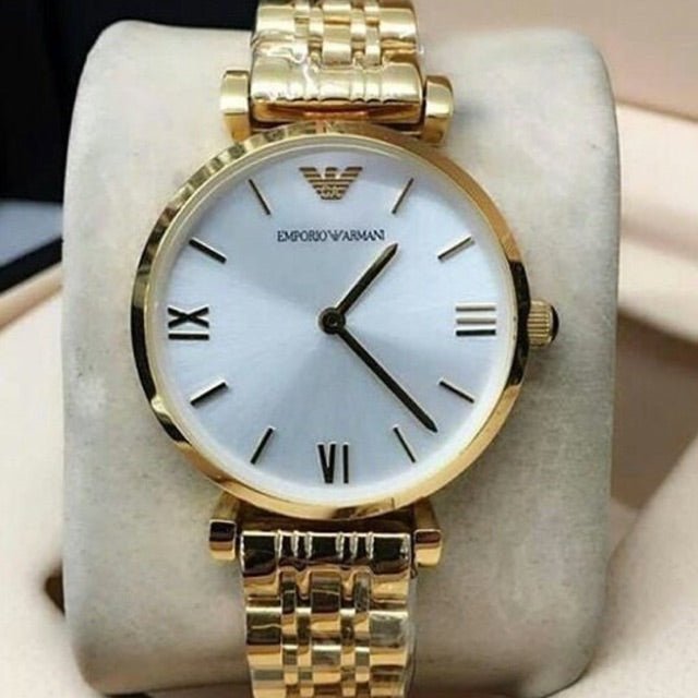 Emporio Armani Gianni T Bar Silver Dial Gold Stainless Steel Strap Watch For Women - AR1877 Watches Emporio Armani   