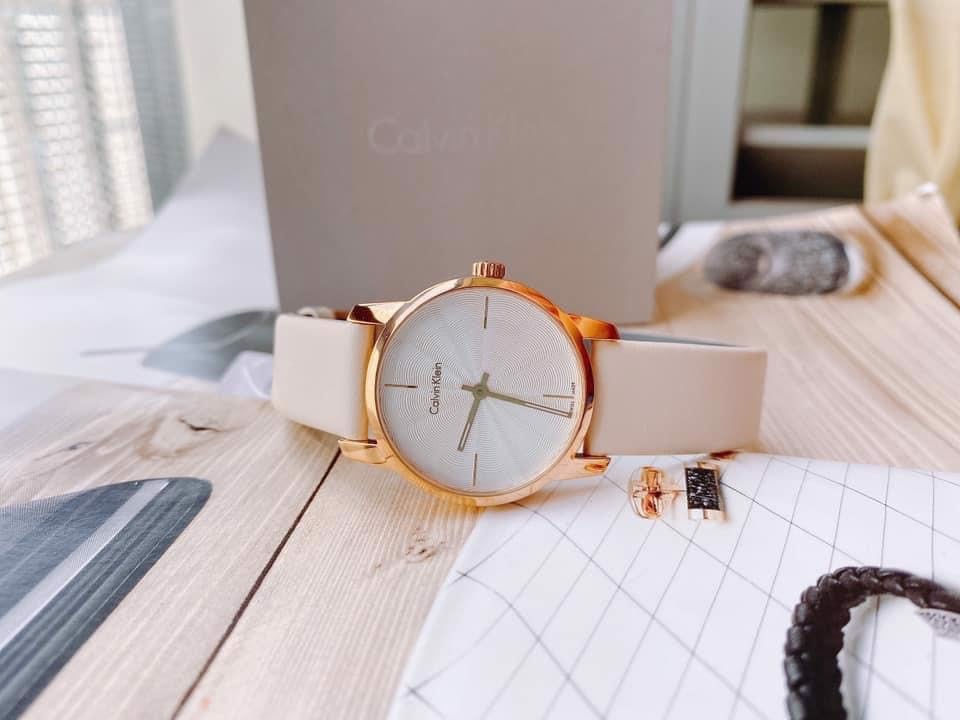 Calvin Klein City Silver Dial White Leather Strap Watch for Women - K2G236X6 Watches Calvin Klein   