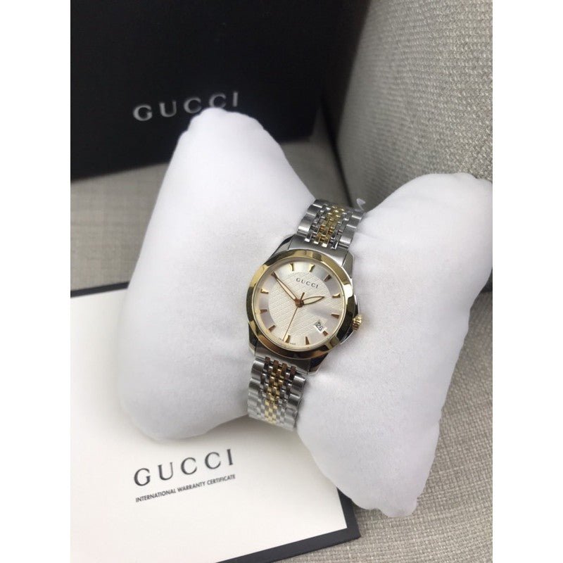 Gucci G Timeless Silver Dial Two Tone Steel Strap Watch For Women - YA126511 Watches Gucci   