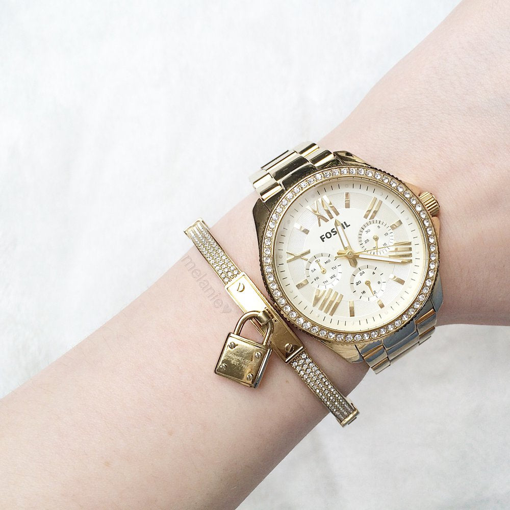 Fossil Cecile Chronograph Gold Dial Gold Steel Strap Watch for Women - AM4482 Watches Fossil   