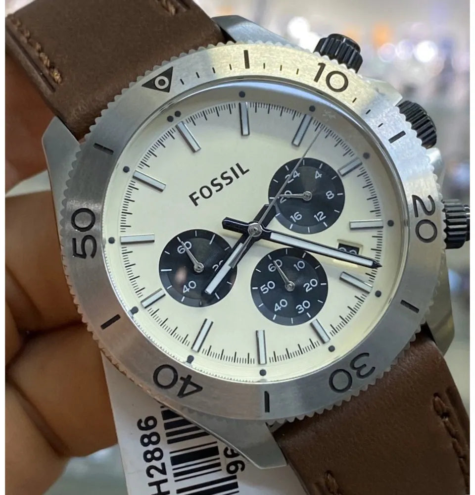 Fossil Retro Traveler Chronograph White Dial Brown Leather Strap Watch for Men - CH2886 Watches Fossil   