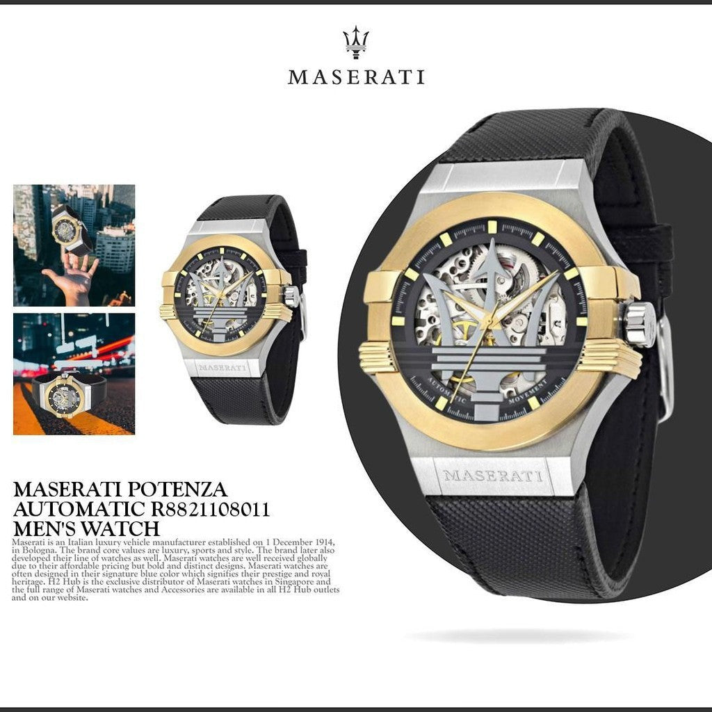 Maserati Potenza Automatic Skeleton Dial Black Strap Watch For Men - R8821108011 Watches Maserati   