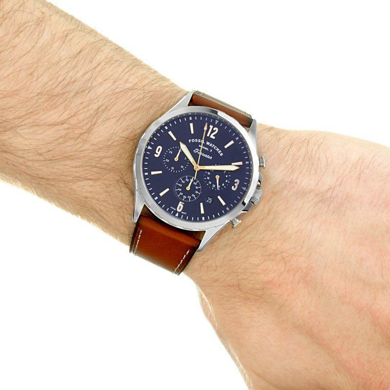 Fossil Forrester Chronograph Blue Dial Brown Leather Strap Watch for Men -  S5607 Watches Fossil   