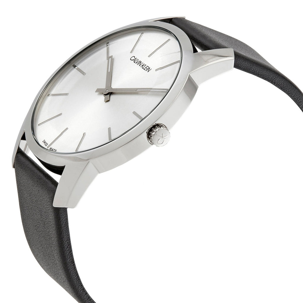 Calvin Klein City White Dial Black Leather Strap Watch for Men - K2G2G1CD Watches Calvin Klein   