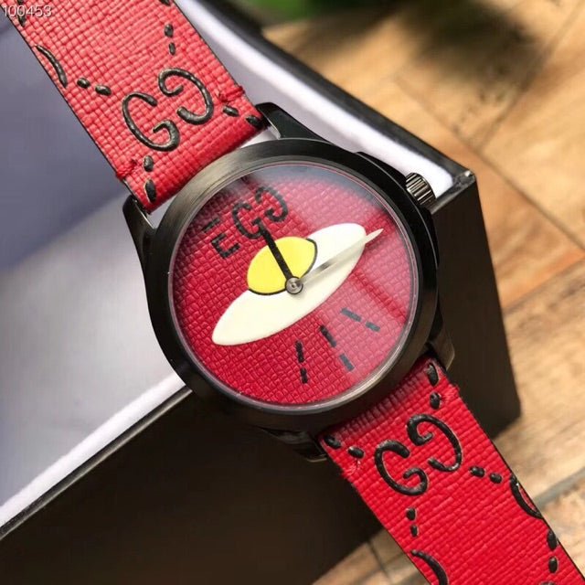 Gucci G Timeless Ghost UFO Red Dial Red Leather Strap Watch For Men - YA1264023 Watches Gucci   