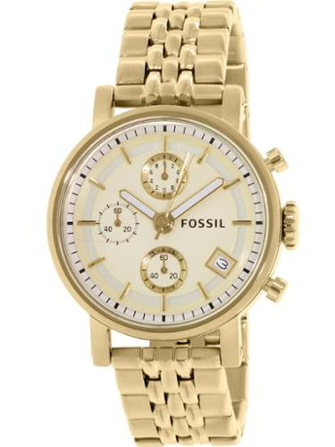 Fossil Boyfriend Chronograph Gold Dial Gold Steel Strap Watch for Women - ES2197 Watches Fossil   