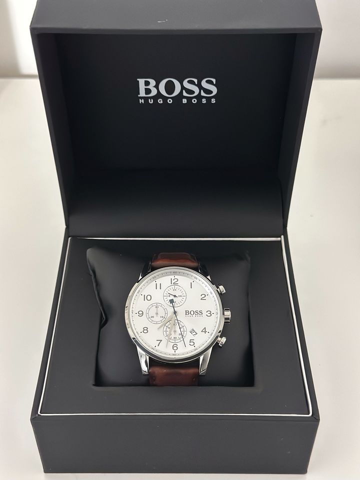 Hugo Boss Navigator White Dial Brown Leather Strap Watch for Men - 1513495 Watches Hugo Boss   