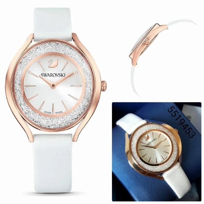 Swarovski Crystalline Aura Silver Dial White Leather Strap Watch for Women - 5519453 Watches Swarovski   