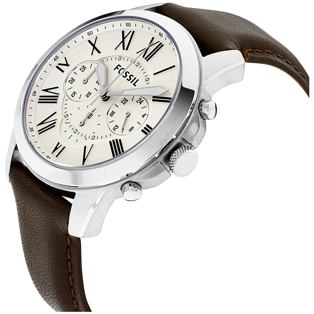 Fossil Grant Chronograph Beige Dial Brown Leather Strap Watch for Men - FS4735 Watches Fossil   