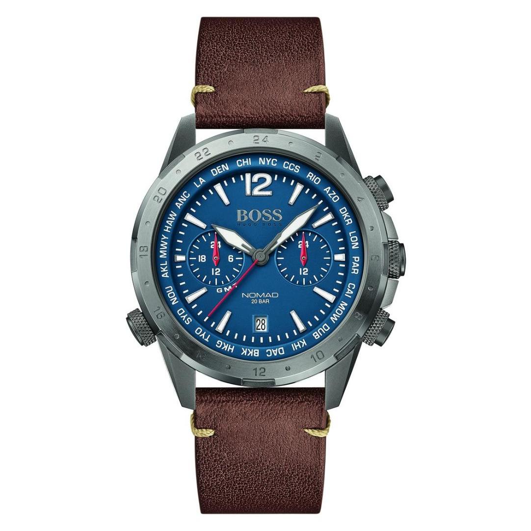 Hugo Boss Nomad Blue Dial Brown Leather Strap Watch for Men - 1513773 Watches Hugo Boss   