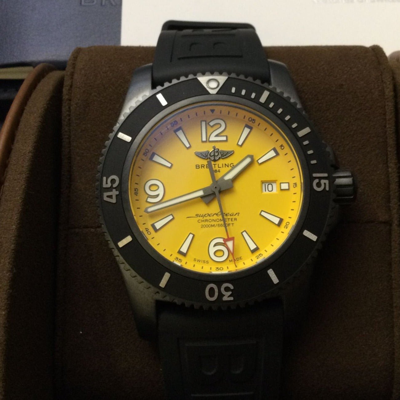 Breitling Superocean Automatic 46mm Yellow Dial Black Rubber Strap Watch for Men - M17368D71I1S1 Watches Breitling   
