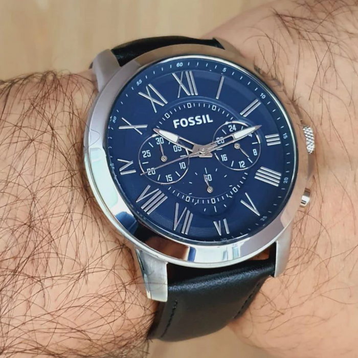 Fossil Grant Chronograph Blue Dial Black Leather Strap Watch for Men - FS4990 Watches Fossil   