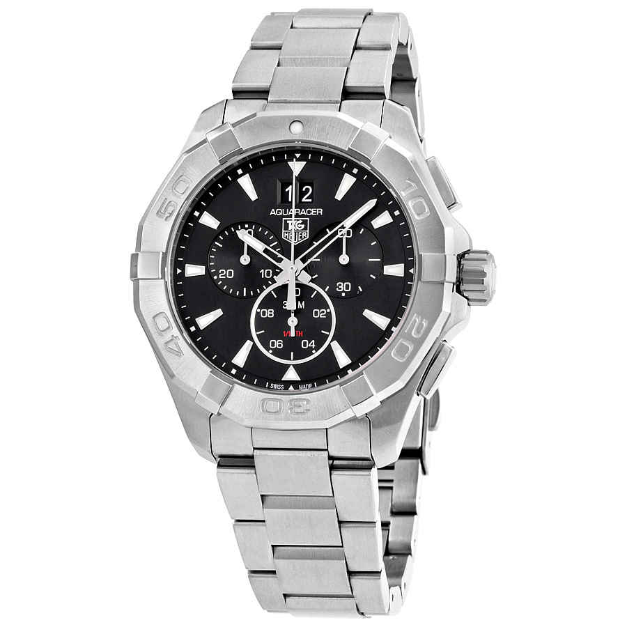 Tag Heuer Aquaracer Chronograph Black Dial Silver Steel Strap Watch for Men - CAY1110.BA0927 Watches Tag Heuer   