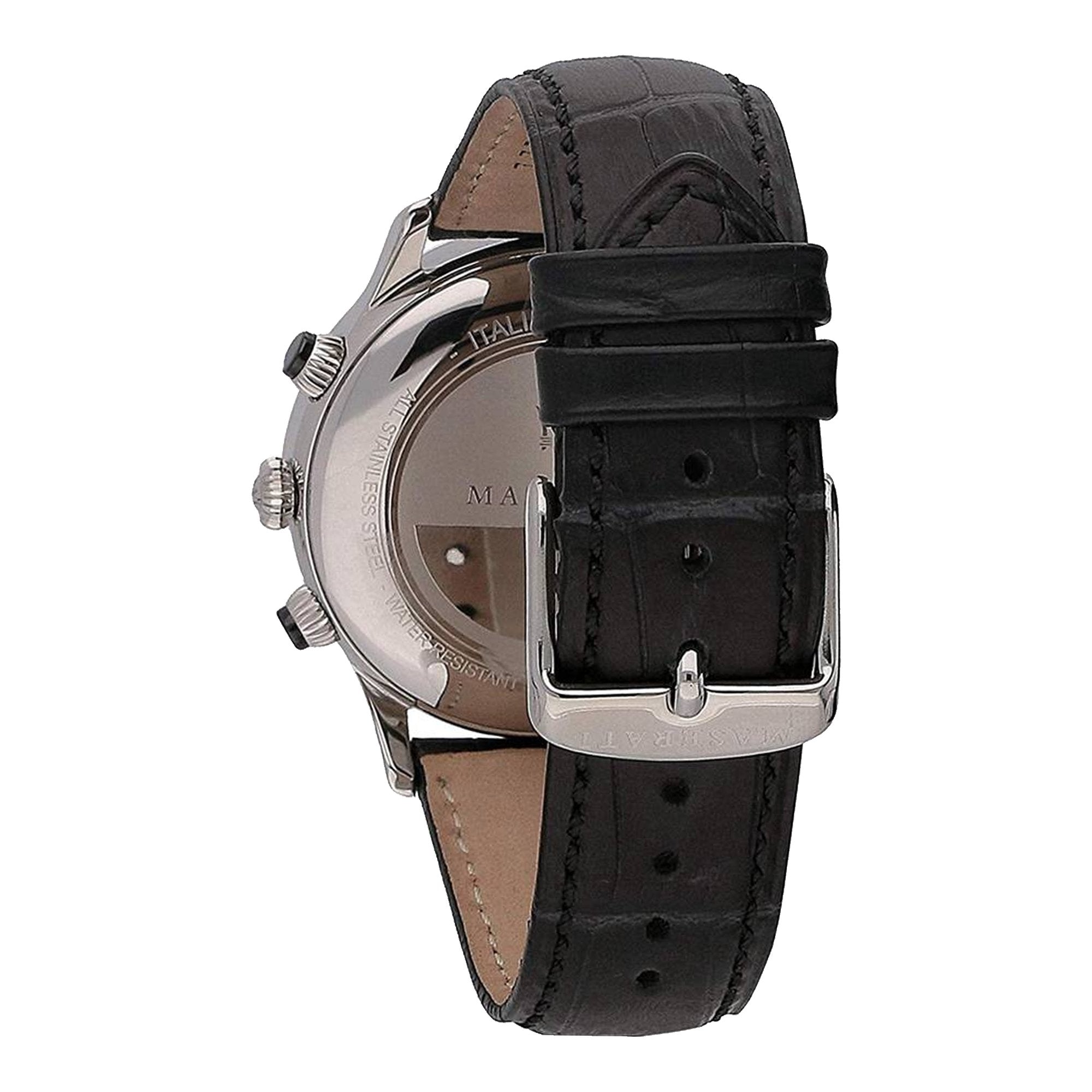 Maserati Ricordo Silver Dial Black Leather Strap Watch For Men - R8871633001 Watches Maserati   