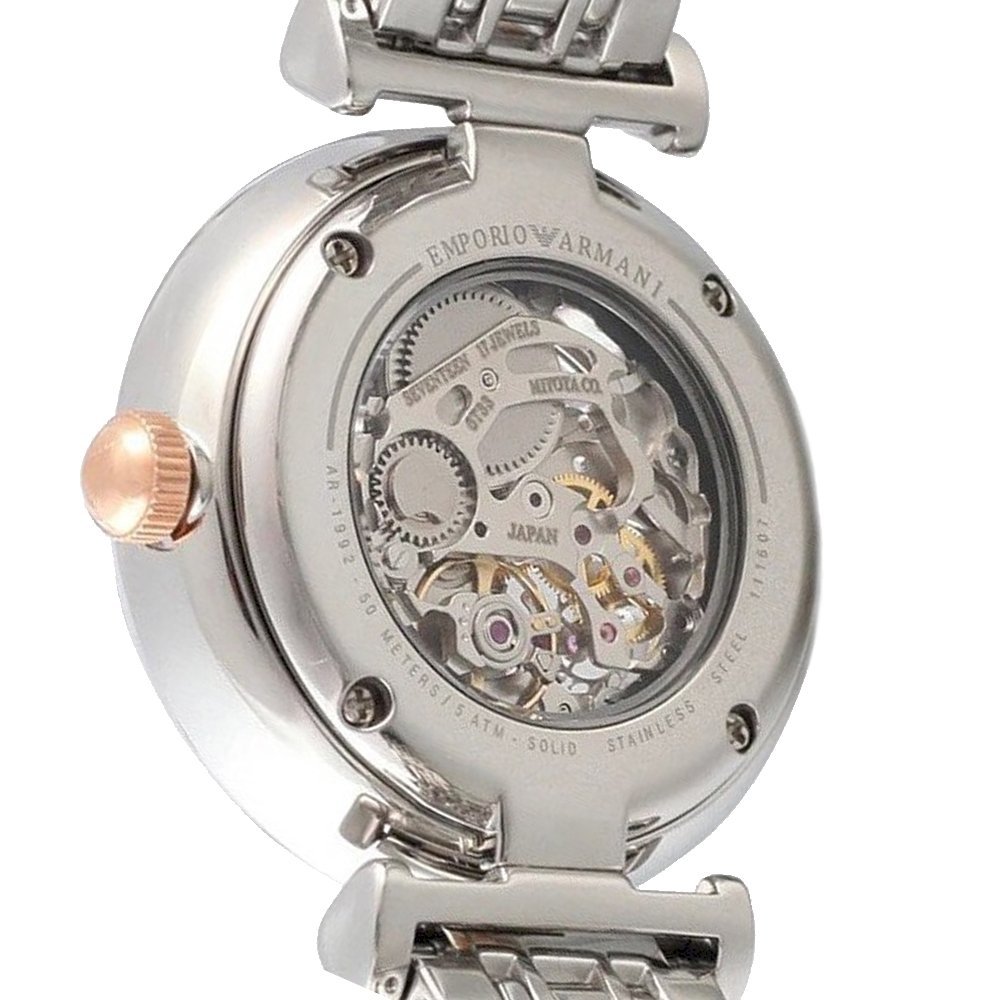 Emporio Armani Gianni T Bar Silver Skeleton Dial Two Tone Strap Watch For Women - AR1992 Watches Emporio Armani   