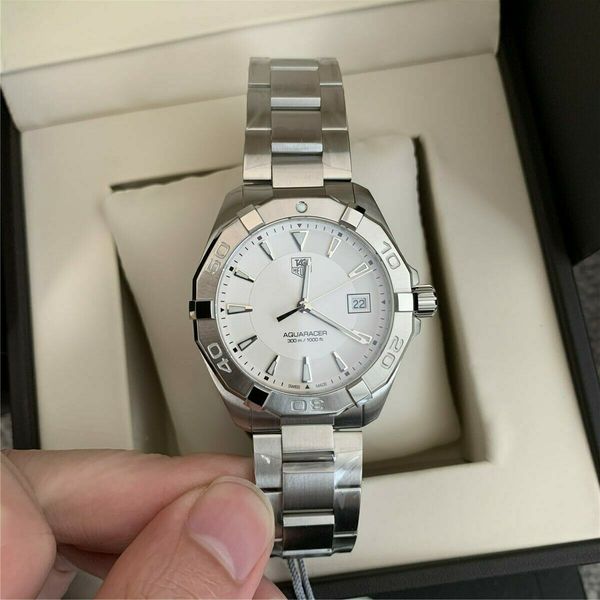 Tag Heuer Aquaracer 41mm Quartz White Dial Silver Steel Strap Watch for Men - WAY1111.BA0928 Watches Tag Heuer   