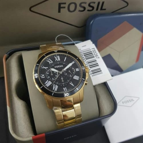 Fossil Inscription Automatic Black Dial Gold Steel Strap Watch for Men - FS5267 Watches Fossil   