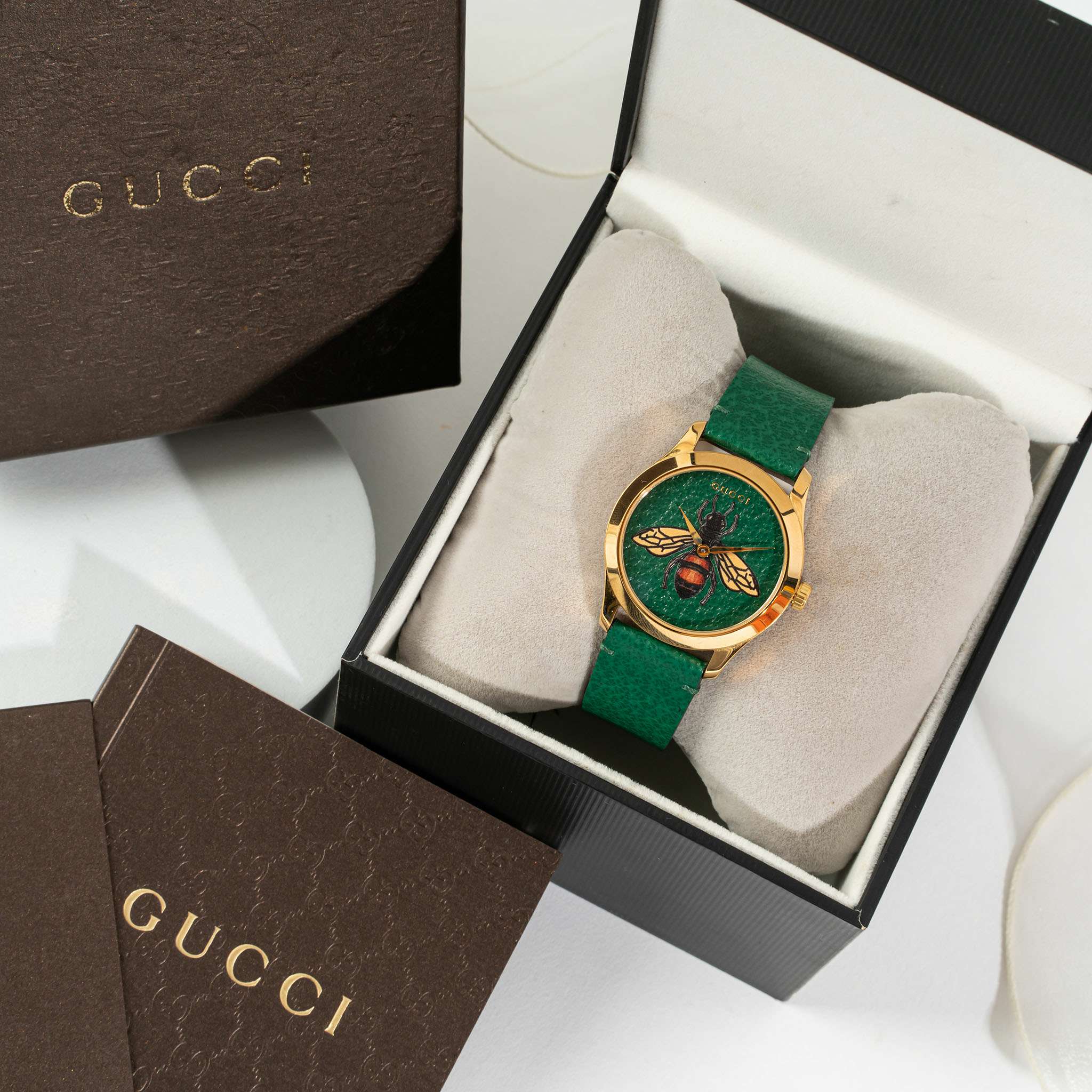 Gucci G Timeless Bee Green Dial Green Leather Strap Watch For Women - YA1264065 Watches Gucci   