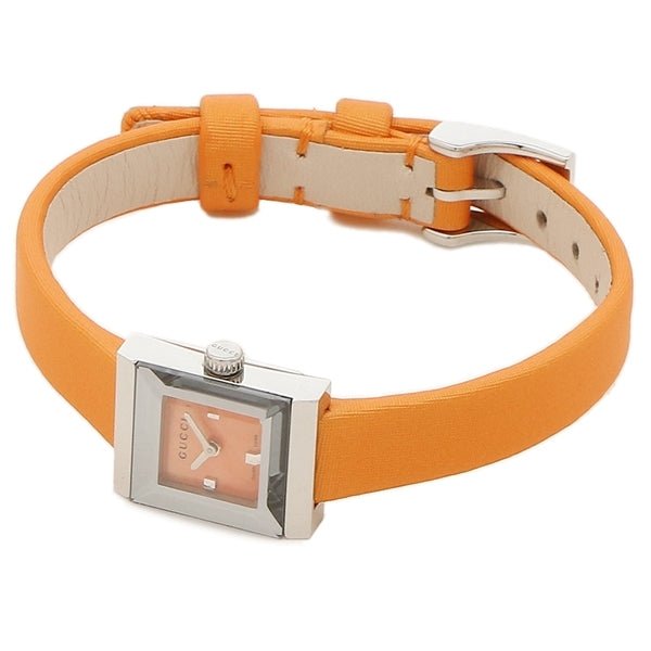 Gucci G-Frame Square Mother of Pearl Orange Dial Orange Leather Strap Watch For Women - YA128532 Watches Gucci   