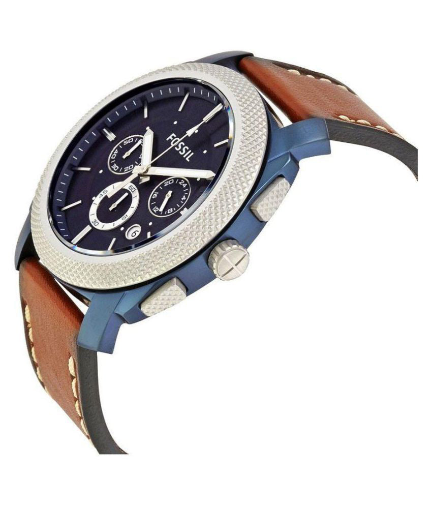 Fossil Machine Chronograph Blue Dial Brown Leather Strap Watch for Men - FS5232 Watches Fossil   