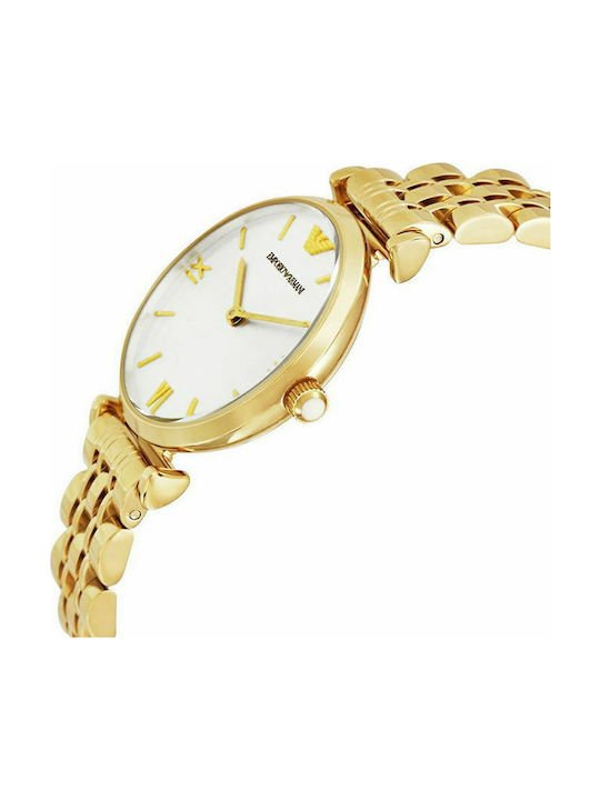 Emporio Armani Gianni T Bar Silver Dial Gold Stainless Steel Strap Watch For Women - AR1877 Watches Emporio Armani   