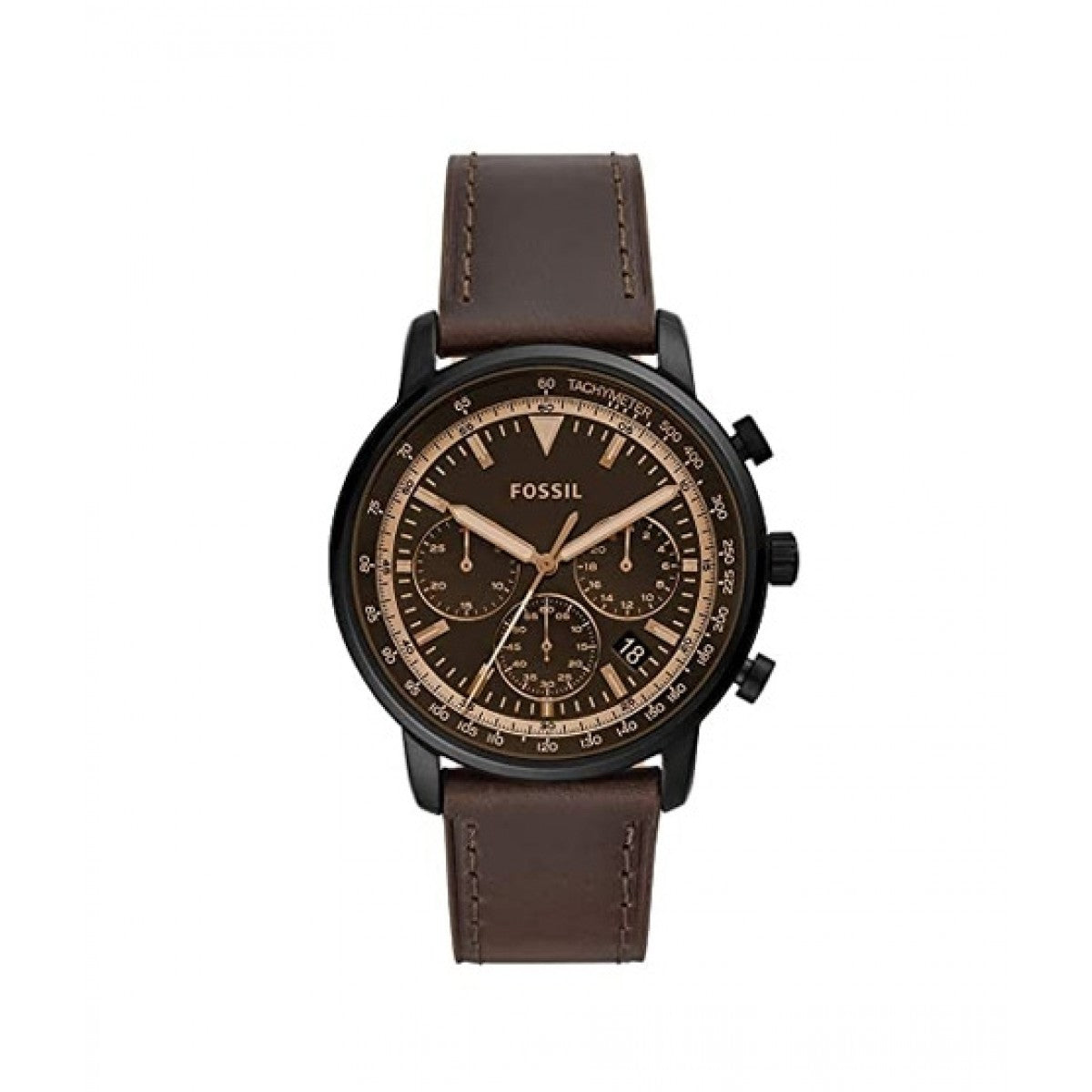 Fossil Goodwin Chronograph Brown Dial Brown Leather Strap Watch for Men - FS5529 Watches Fossil   