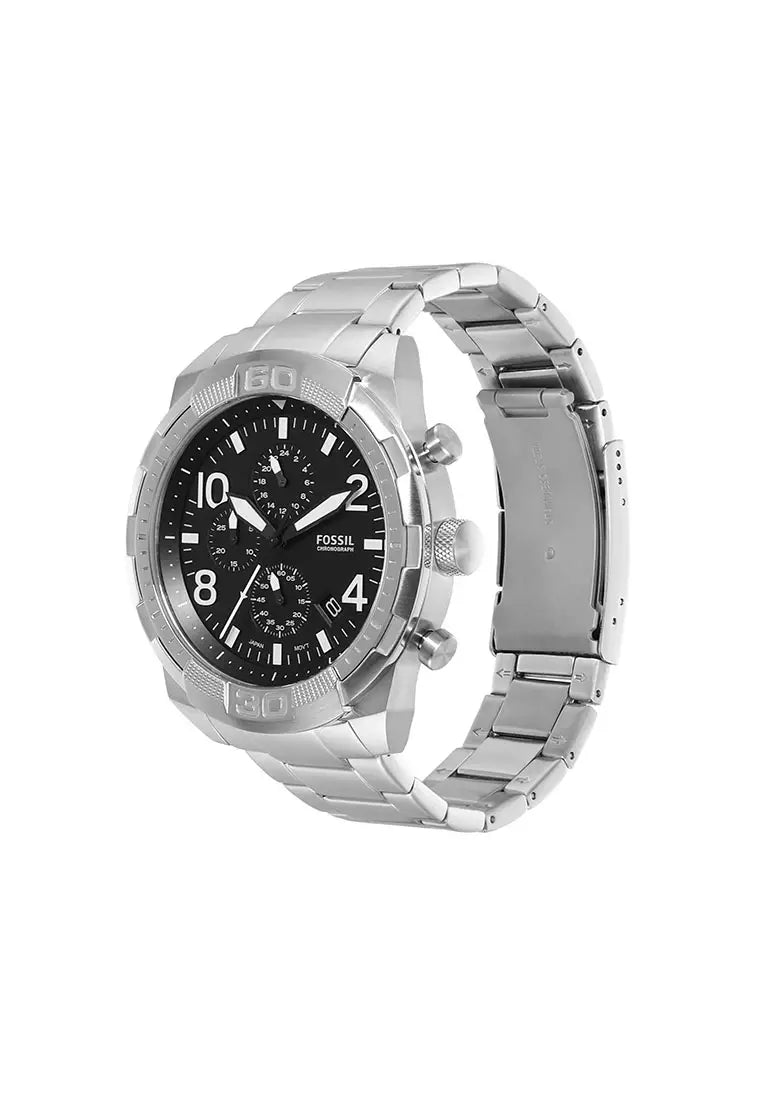 Fossil Bronson Chronograph Black Dial Silver Steel Strap Watch for Men - FS5710 Watches Fossil   