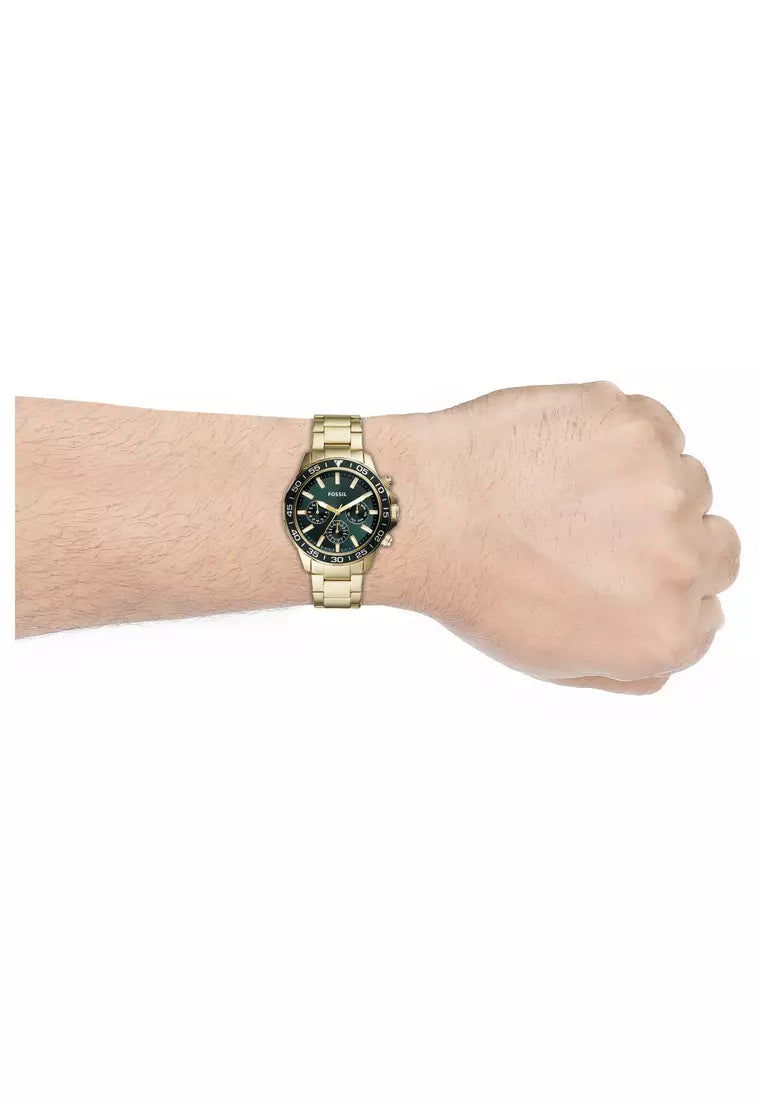 Fossil Bannon Multifunction Chronograph Green Dial Gold Steel Strap Watch for Men - BQ2493 Watches Fossil   