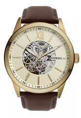 Fossil Flynn Mechanical Skeleton Champagne Dial Brown Leather Strap Watch for Men - BQ2215 Watches Fossil   