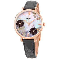 Fossil Jacqueline Mother of Pearl Dial Black Leather Strap Watch for Women - ES4535 Watches Fossil   