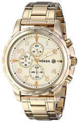 Fossil Dean Chronograph Champagne Dial Gold Steel Strap Watch for Men - FS4867 Watches Fossil   