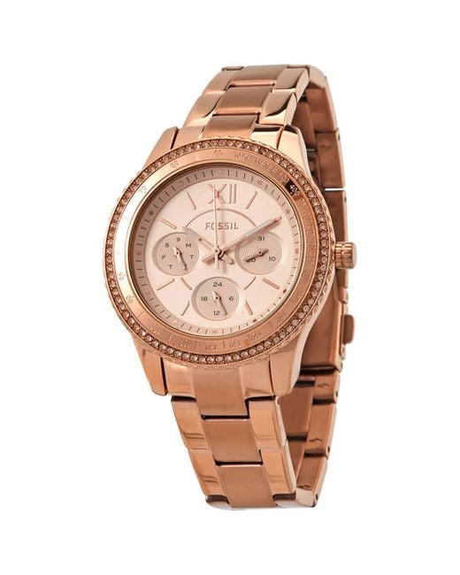 Fossil Stella Rose Gold Dial Rose Gold Steel Strap Watch for Women - ES3590 Watches Fossil   