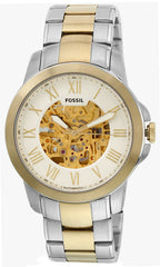 Fossil Grant Automatic Skeleton White Dial Two Tone Steel Strap Watch for Men - ME3112 Watches Fossil   