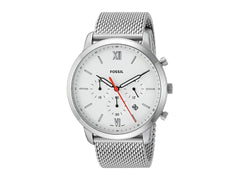 Fossil Neutra Chronograph White Dial Silver Mesh Bracelet Watch for Men - FS5382 Watches Fossil   